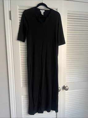 Jones New York Black V-Neck Elbow Sleeve Maxi Dress